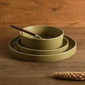 MODAN 24-Piece Stoneware Dinnerware Set, Plates and Bowls Sets, Dish Set for 8, Green
