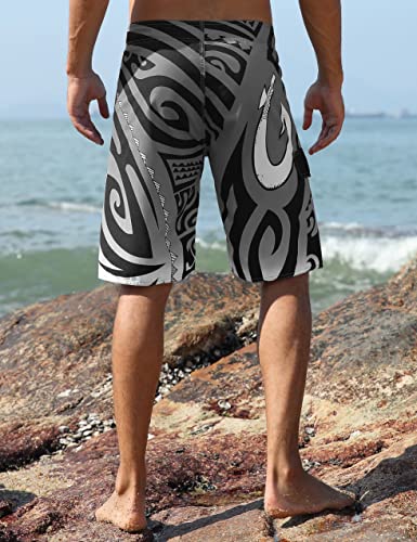 Nonwe JF1610800-34 Men'S Surf Board Shorts Quick Dry Tropical Swim Trunks Tribal Printing Black/Gray/White 34 thumb #2