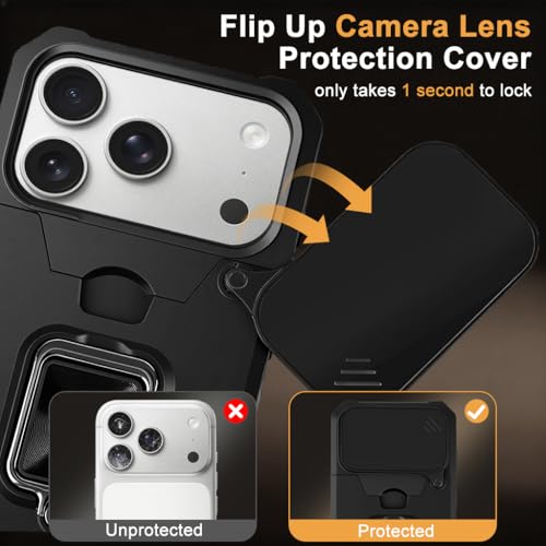 Image of ZORBES 3 in 1 Multifunctional Fashion Phone Case for iPhone 17 Pro max | TPU Phone Case with Card Slot, Shockproof & Anti-slip Design, Rotatable Folding Phone Ring Support Sliding Camera Lens Shield