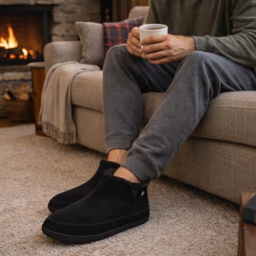 Image of Dearfoams Men's Memory Foam Indoor House Slippers Brixen Ankle Boot House Shoes - Gifts for Men