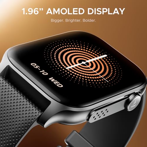 Image of Boat Ultima Ember smartwatch with 1.96 inch AMOLED Display, AOD, Personalized Fitness Nudges, Functional Crown,100+ Sports Modes, Create Your Own Watchface, smartwatch for Man and Woman (Bold Black)