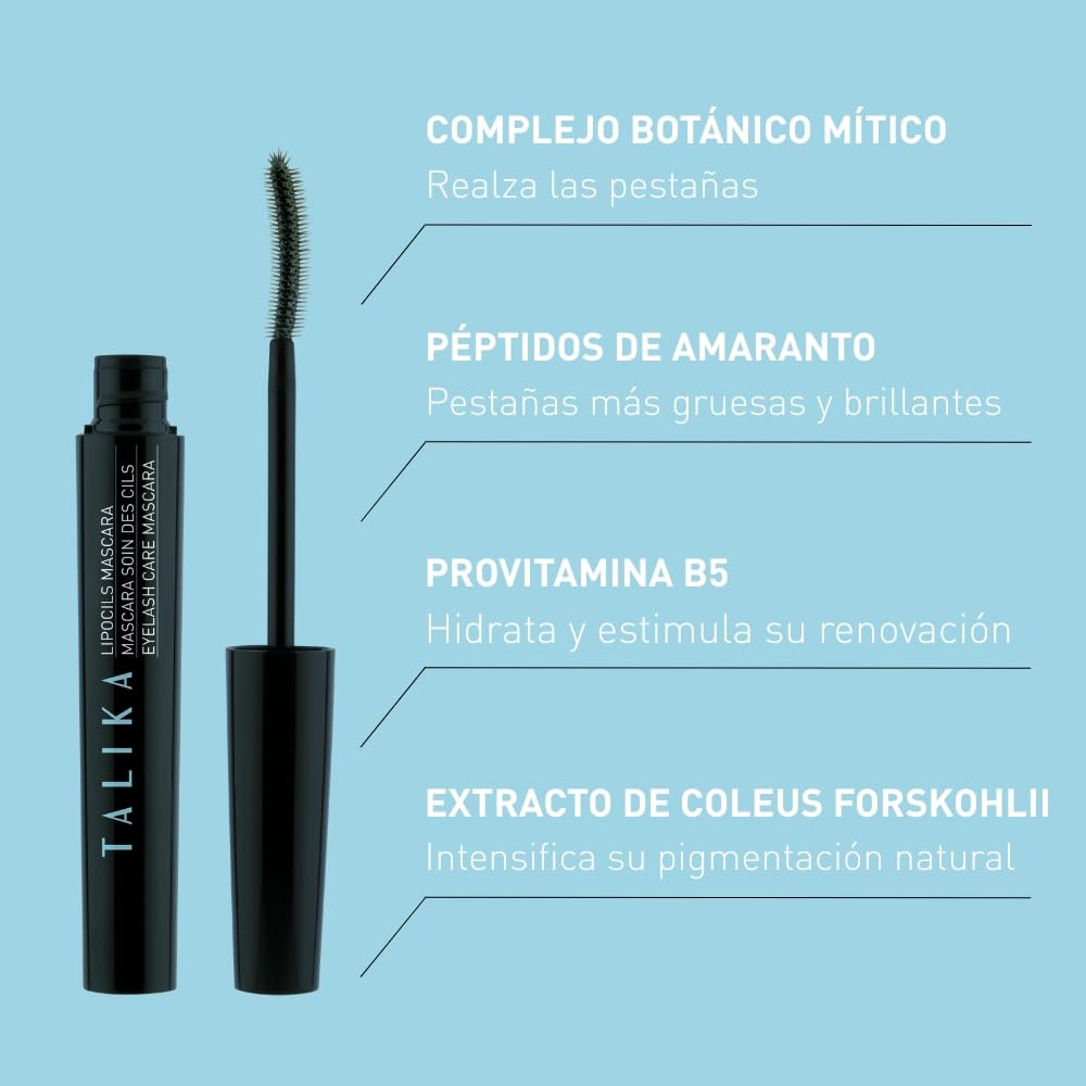 Talika Lipocils Mascara Water-Resistant Negro | Máscara de Pestañas con Complejo Botánico | Estimula el Crecimiento y Aporta Volumen Definido | Resistente al Agua | 1 x 8.5 ml
