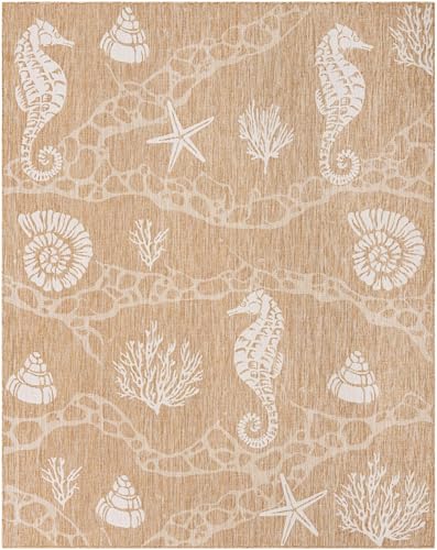 Rugs.com Outdoor Coastal Collection Rug – 8x10 Taupe Flatweave-Pile Rug