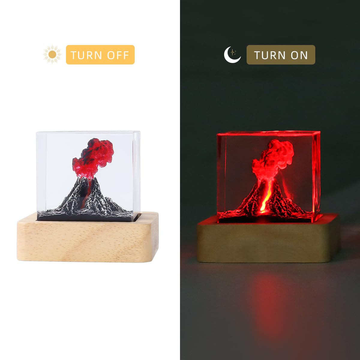 Lámpara de lava – Adorno de luz nocturna de erupción de volcán 3D – Resina epoxi USB Mini luz nocturna roja decoración de habitación para niños, adultos, dormitorio, oficina – Regalo creativo de