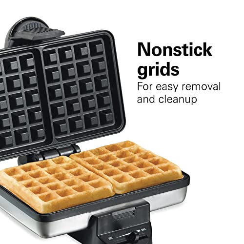 Hamilton Beach Belgian Mini Waffle Maker With Shade Control, Makes 2 At Once, Create Personalized Keto Chaffles And Hash Browns, Non-Stick Plates, Compact Design, Stainless Steel #TOP3