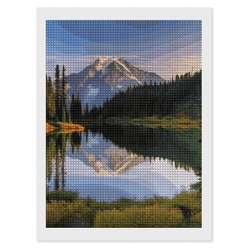Kit broderie diamants paysage de montagne et lac, idée cadeau originale pour adulte