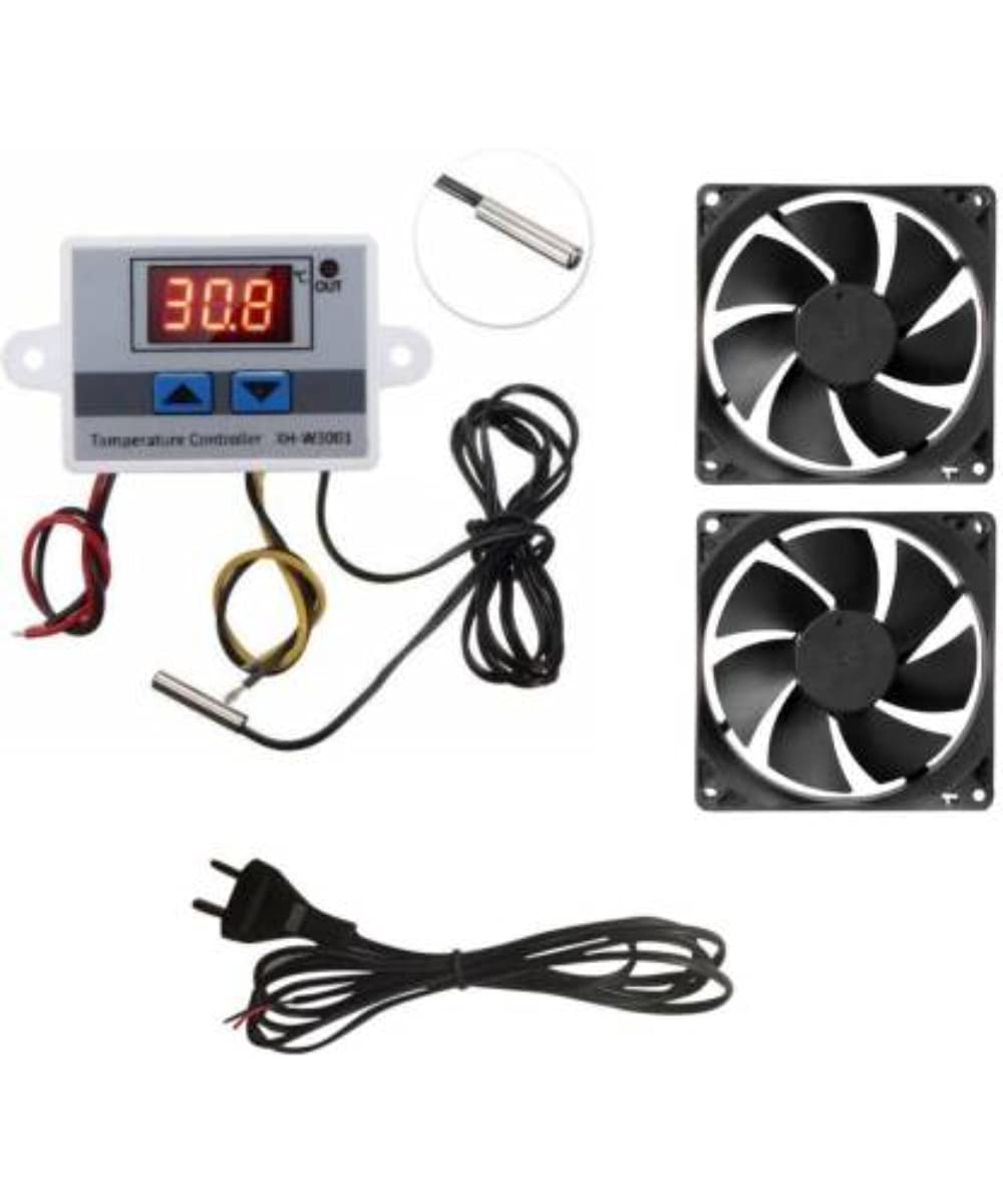 TechSupreme COMBO 1 W3001 2 3 Inch Cooling Fan 2 Pin AC Power Cord (Cable) 2 mtrs XH W3001 AC 220V 1500W DIGITAL MICROCOMPUTER THERMOSTAT SWITCH