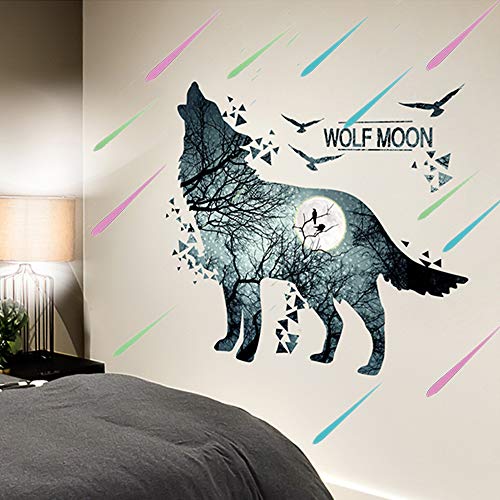 Amoda Funny Dinosaur Wall Decals Removable Boys Nursery Room Wall Art Murals Stickers Creative Dinosaur Story Kids Room Decor-23.6 X 35.4Inch (Dinosaur Story) (Moon Wolf 2) #TOP4