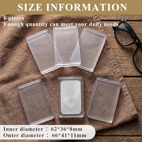 Image of Geiserailie 6 Pcs 5 oz Silver Bar Holder Case, Clear Acrylic Silver and Gold Bar Holder Capsule Storage Container Box for 5 Ounce