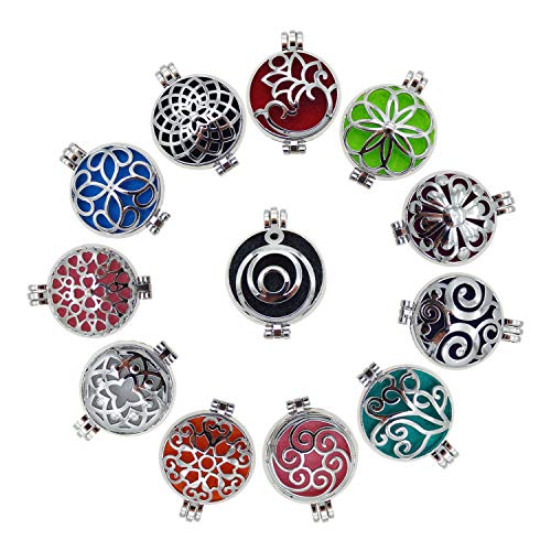 6 PCS Mixed Silver Round Aromatherapy Necklace Pendant Locket Essential Oil Diffuser Necklace Charms