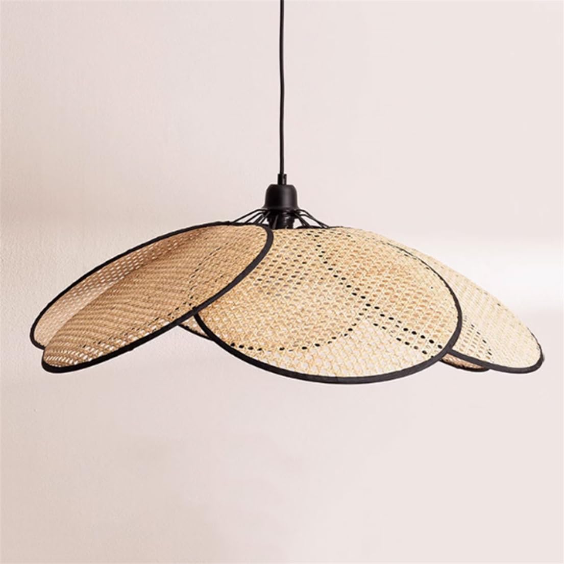 CSSYKV Boho Rattan Basket Lamp Shade Unique Large Wicker Pendant Lighting for Dining Room Rattan Wicker Pendant Lamp with Metal Fixture for Living Room Handwoven Pendant Lights (E26 Bulb)