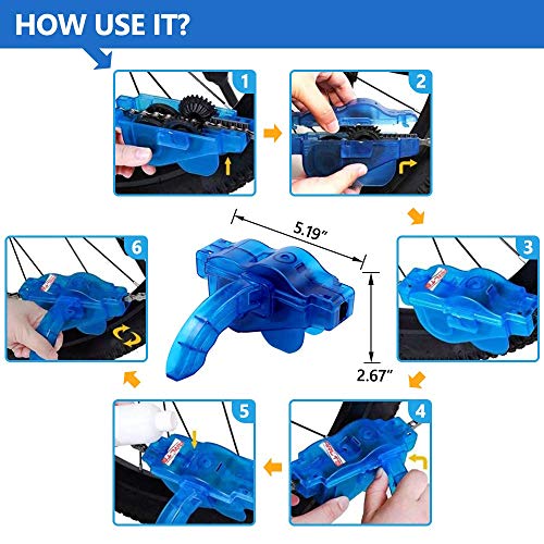 rorecay Bike Chain Cleaner Set: Bicycle Tools Kits Set with Sprocket Scraper Repair Machine Brushes Mitt Clean Gear for Mountain | Road | Park | Hybrid | BMX and Motorcycle(6 Pcs)