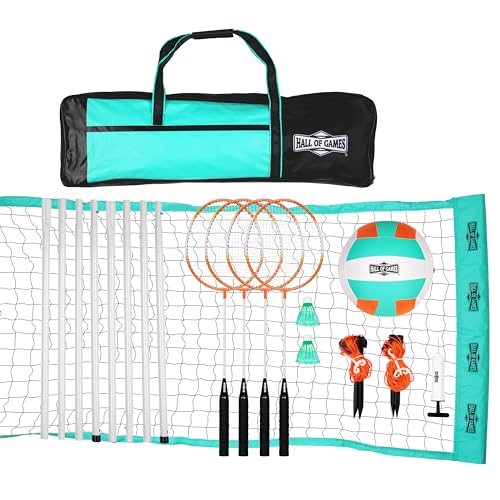 Hall of Games 20-ft Outdoor Volleyball and Badminton Net with Carrying Bag Accessories Set and Adjustable Steel Poles Perfect for Backyards