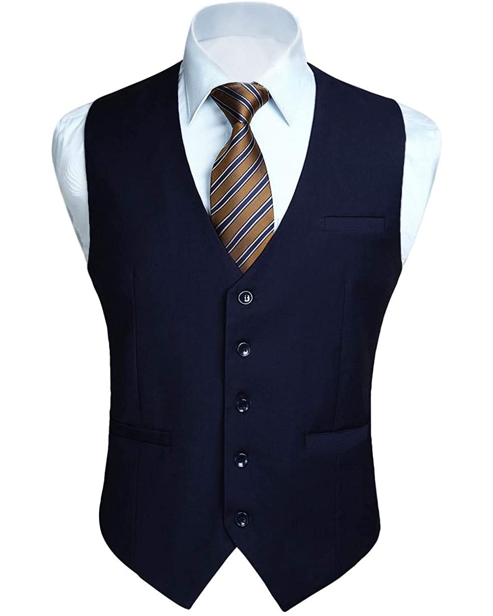hisdern Men's Suit Vest Business Formal Dress Waistcoat Vest with 3 Pockets for Suit or Tuxedo Navy Blue-picture-11