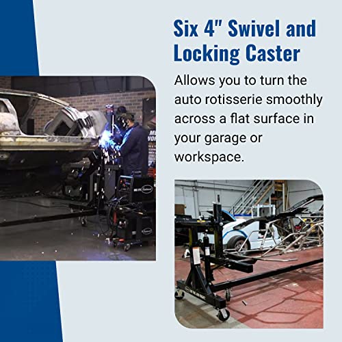 Eastwood Eastwood 3000Lb Rotisserie | Automotive Rotisserie Car Rotator For Auto Restoration | Heavy Gauge Steel Components | 2 Post Rotisserie Car Lift With Six 4Inch Casters | Black #TOP4