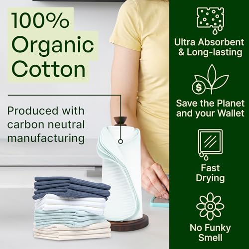 Image of mioeco 24 Pack Multicolored Reusable Paper Towels - Nature Friendly - Organic Cotton Alternative - Thick, Strong, Paperless Kitchen Dish Cloths - Reusable Napkins - Dish Towels - Cloth Napkin