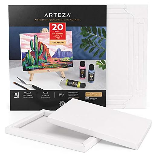Arteza Papel de lienzo para pintar acrílicos, con marco, 8"x11" (20,4x28cm), 20 hojas, 360 GSM, sin ácidos, bloc encolado, papel de pulpa de madera, lienzos para pintar acrílico y con técnicas mixtas