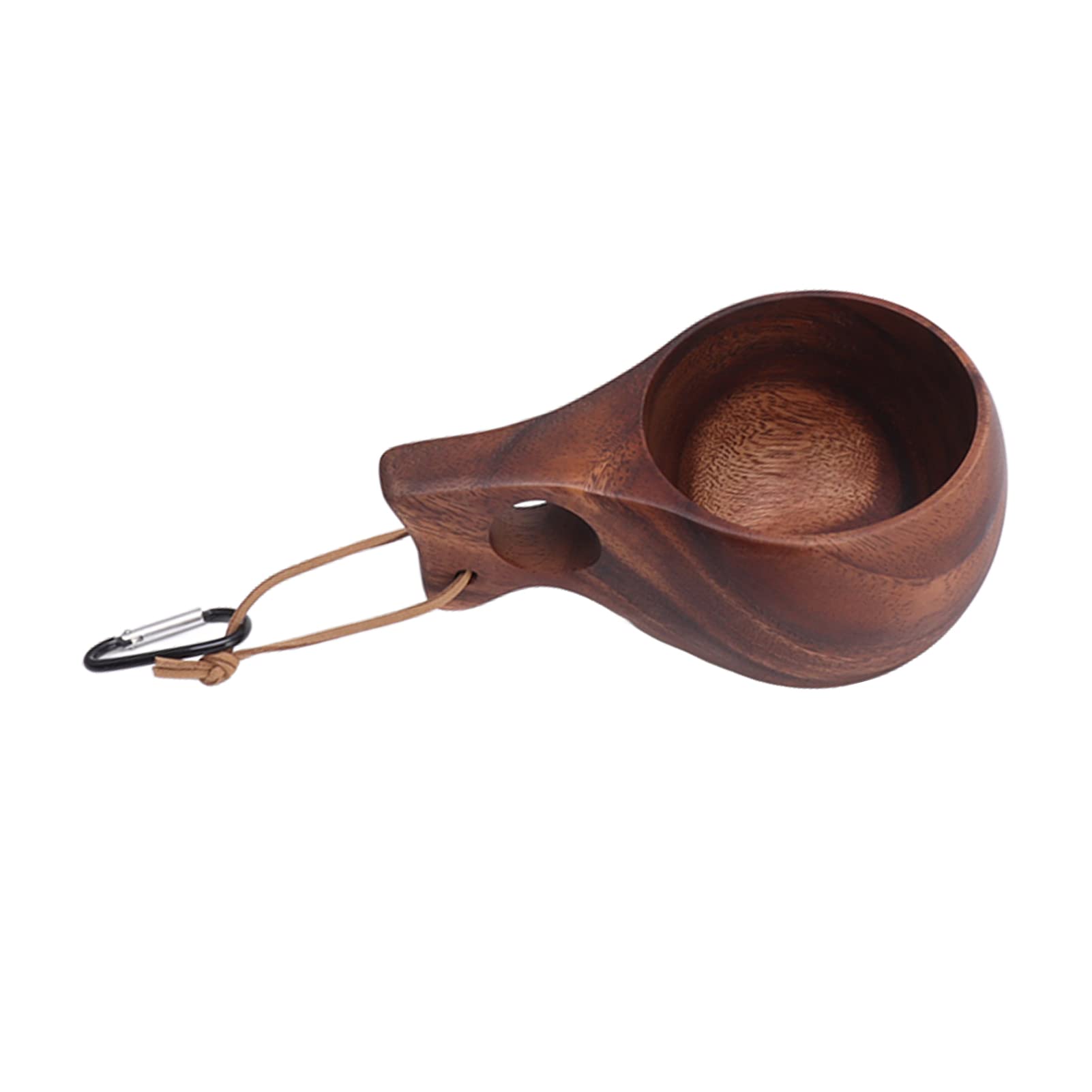 Tissting Wood Camp Mug 230ml Log Wood Grain Camping Coffee Cup with Wooden Handle and Lanyard, Nordic Drinking Cup for Coffee Tea Milk(Brown)