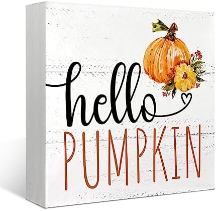 Mtrgdn Rustic Hello Pumpkin Wooden Box Sign,Fall Decorations for ...