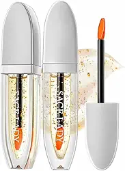 Óleo Labial Hidratante com Vitamina E, Ácido Hialurônico 4D, Óleo de Jojoba e Folha de Ouro, 89% Óleos Naturais, Tratamento Diário para Lábios