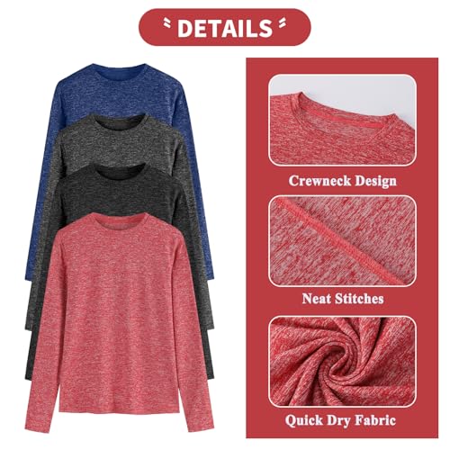 3 Pack Youth Boys Kids T Shirts Quick Dry Long Sleeve Moisture Wicking Tee Shirts Athletic Tops (Age 5-18)3