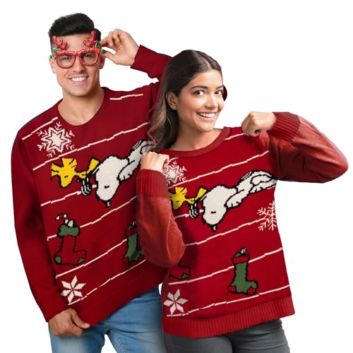 The Peanuts - Sudadera unisex de punto de invierno Snoopy para hombre y mujer, color rojo, talla S