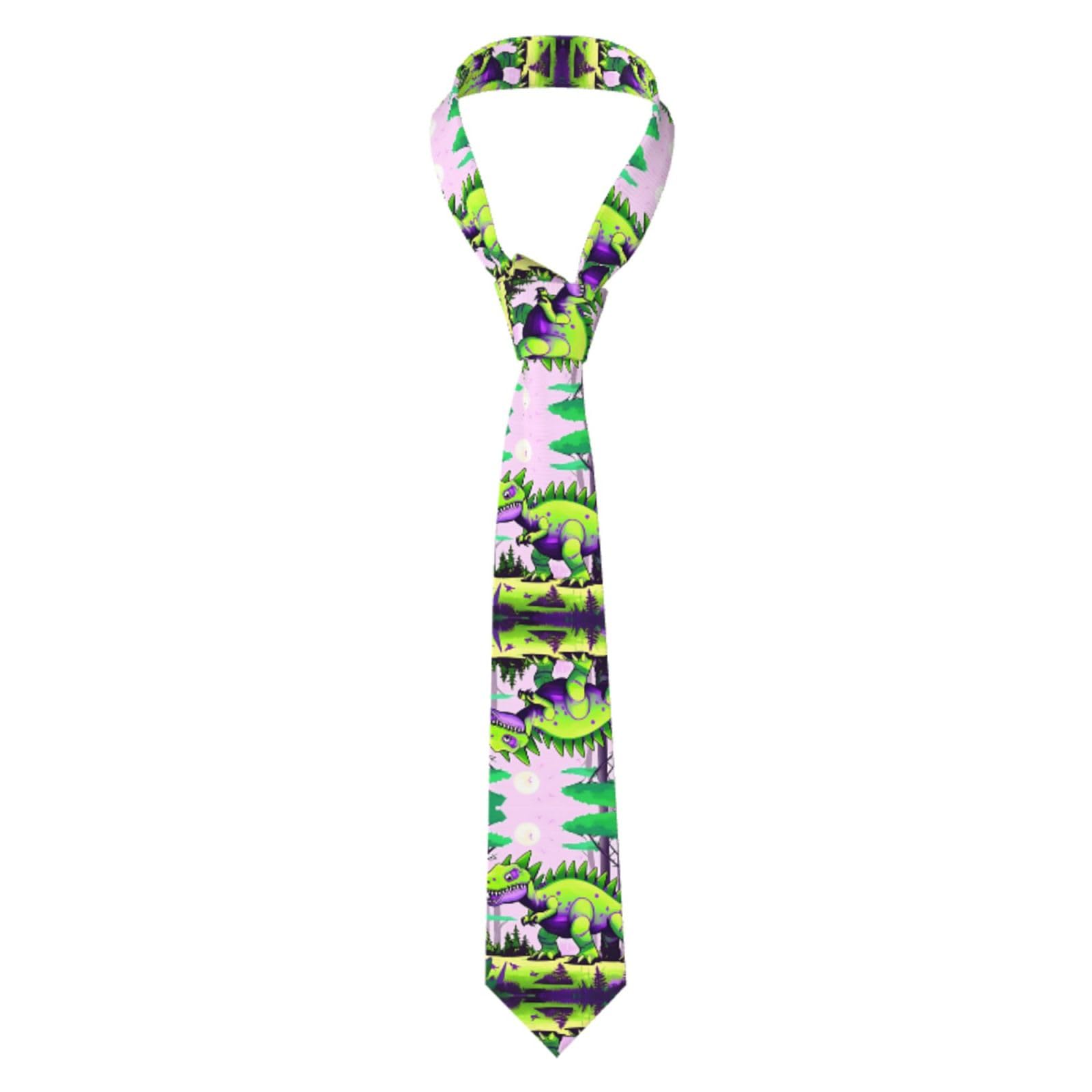Zqytgfdc Unisex Green Dinosaur Pumpkin Flowers Mens Ties With Prints - Stylish Patterned Necktie Set For Business, Wedding & Formal Occasions, One Size