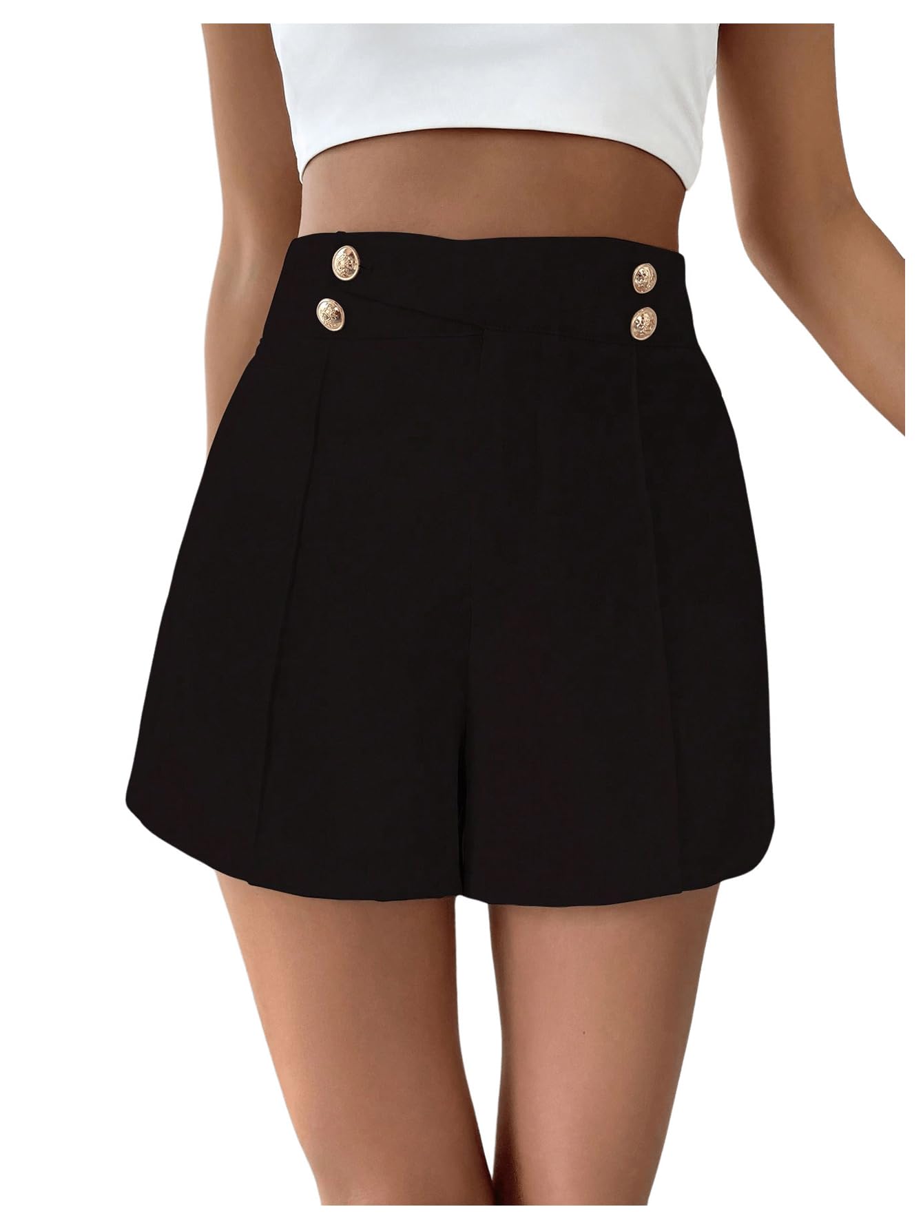 GORGLITTER Pantalones cortos de verano elegantes con botones para mujer, pantalones cortos de oficina con pierna ancha