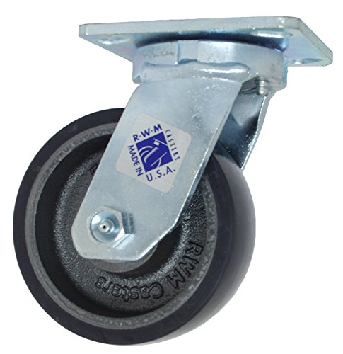 RWM Casters 47 Series Plate Caster, Swivel, Kingpinless, Urethane on Iron Wheel, Roller Bearing, 1050 lbs Capacity, 5