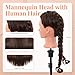 100% Mannequin Head Human Hair,18” Dark Brown Mannequin Head with Stand