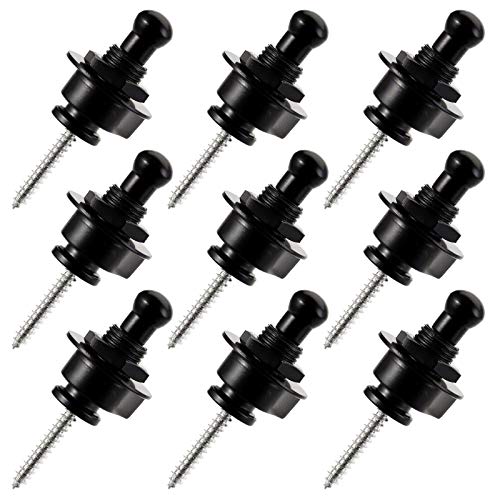 Suwimut 9 Pieces Guitar Strap Locks, Buttons Security Quick Release Straplocks Strap Parts for Electric, Bass and Acoustic Guitars, Black