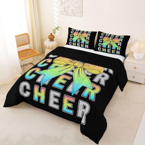 Image of Feelyou Colorful Cheer Bow Kids Comforter Set Toddler Size Glitter Cheerleader Bedding Set Cheerleading Duvet Quilt for Kids Boys Girls Bedroom Sport Decor Microfiber Ultra Soft Breathable