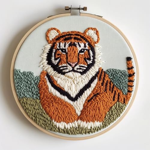 Punch Needle Kit for Beginners – Tiger Design Punch Stitching Kit for Adults, DIY Needle Punch Kits for Art Crafts, Ideal for All Ages, Perfect for Festival Decorations & Gifts