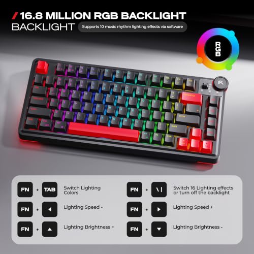 Image of CYBEART Nighthawk 75 Wireless Mechanical Keyboard, 81 Keys with Multimedia Knob, Tri-Mode Bluetooth 5.1 /2.4GHz /Wired, Hot-Swappable, RGB Backlit, Linear Switches, PBT Keycaps, 4000mAh Battery