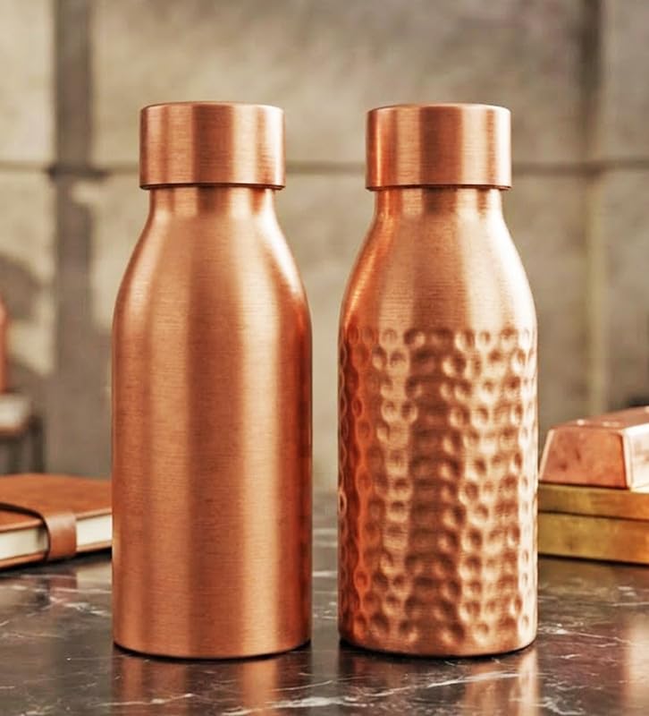 Kleine Kupfer-Trinkflasche Kombination Aus Schlichter Und Gehammertem Modell Ayurvedische Trinkflasche Fur Sport