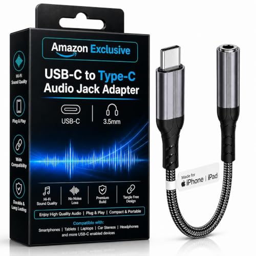 Image of Type C to 3.5mm Audio Jack Connector /Adapter with DAC Compatible for iPhone 17 /16 /15 Series /Samsung /OnePlus /Google /Nothing /Motorola & Other Phones -Headphones Converter, Warranty