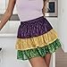 Womens Mardi Gras Sequin Tiered Skirt Elastic Waist Glitter Ruffled Layered Mini Skirt Party Costume Cosplay Outfit (Purple, XL)
