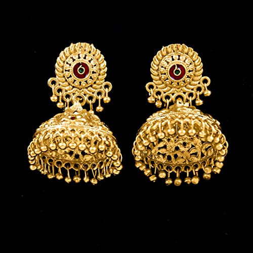 Image of Nakabh Traditional Gold Plated Oxidised Alloy Jhumki Earrings for Women Stylish