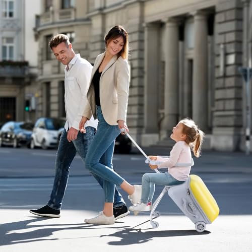 Expandable Luggage with Spinner Wheels, Suitcase with Seat Design, Kid Suitcase, Toddler Hard Luggage with Guardrail, 20 inch Carry-on Luggage for Travel 1 Set2