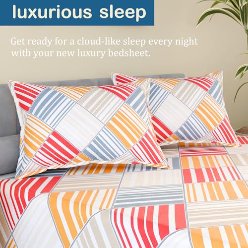 Image of Kuber Industries Cotton 350 TC Double Bedsheet With 2 Pillow Covers | Machine Washable Soft Bedsheet For Living Room, Home & Hotels | Zig Zag Print - White