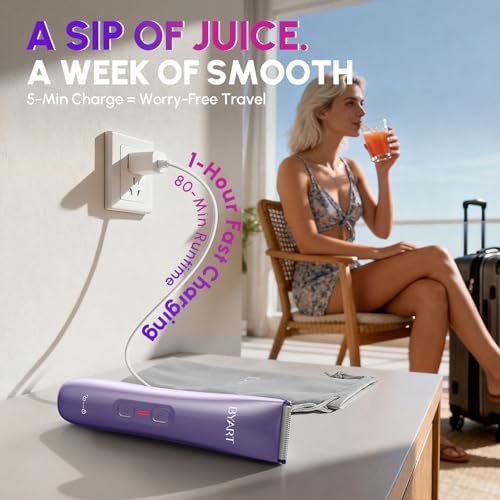Image of BYART 2-in-1 Dual Head Bikini Trimmer for Women, Electric Razors, Gifts | IPX7 Waterproof, Rechargeable, Ceramic Blade, Body and Face Shaver for Bikini Line, Pubic Hair, Legs and Underarms