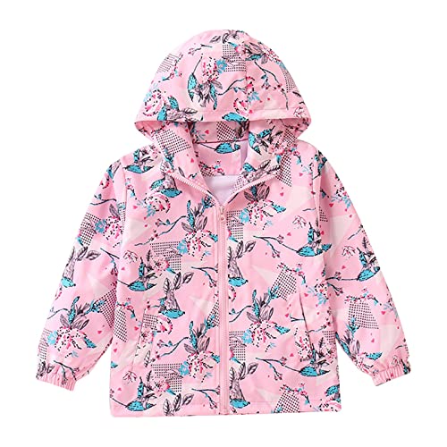Kids Toddler Girls Boys Flower Prints Hooded Outwear Windproof Lightweight Coat Water Proof Jacket for 3~9T