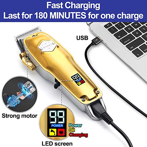 Powerful Hair Clippers for Men Hair Cutting Kit Professional Cordless Rechargeable Hair Beard Trimmers Mens Grooming Set LED Display Gold - Thumbnail 7