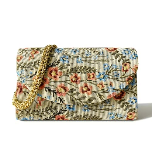 Floral Evening Clutch Purses For Women Cute Embroidery Crossbody Shoulder Handbag For Wedding Cocktail Prom & Party