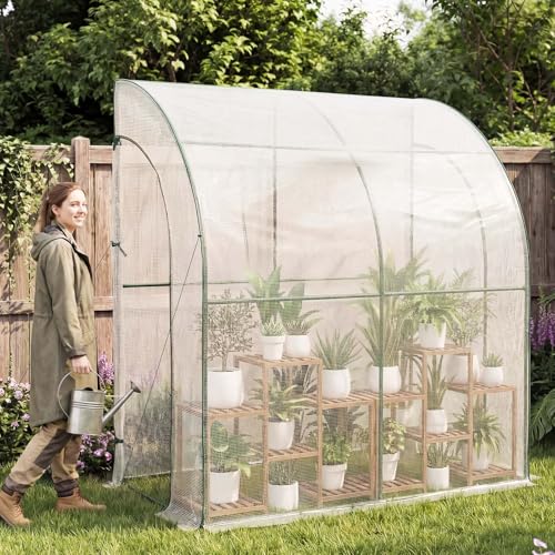 Gentingbro Lean-to Greenhouse Outdoor Walk in Garden Green House Winter Plant Protection Frame with PE Cover Anchor and Ropes Off-Season Discount