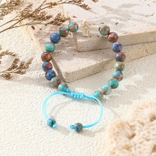 Image of enasal Easter Basket Stuffers for Teens Girls, Nature Stone Easter Gifts Cross Bracelet, Christian Gifts Inspirational Jewelry