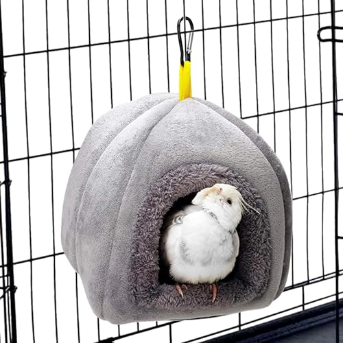 Image of QBLEEV Bird Nest House Winter Warm Bird Bed for Cage Hanging Bird Hammock Soft Plush Snuggle Hut Tent, Parrot Cage Accessories Birds Hideaway Sleeping Bed (Grey, Large)