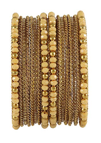 Image of NMII Metal with Zircon Gemstone, Pearls and Beads Studded Glossy Finished Bangle Set For Women and Girls