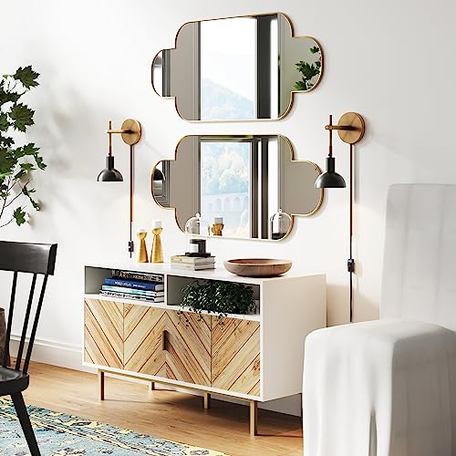 Image of Nathan James Tamlin Wall Light Fixture, Wall Mounted 1-Light Lamp, Plugin Sconce with On /Off Switch for Living Room, Reading Nook or Bedroom, Vintage Brass /Matte Black, Set of 2