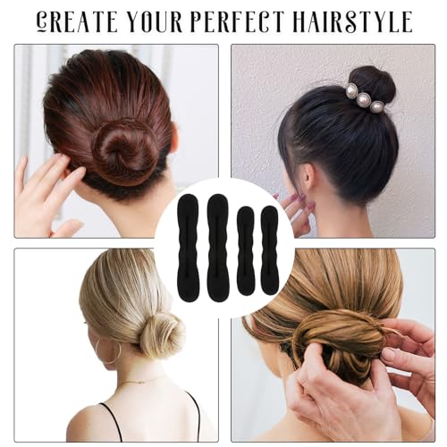 CUVZORA 4 Stück Haare Frisuren Set, Dutt Maker, Magischer Haarknoten & Haarhalter Schwamm, Unsichtbar & Leicht für Hochsteckfrisuren, Weddings, Tägliches Styling, Für alle Haartypen